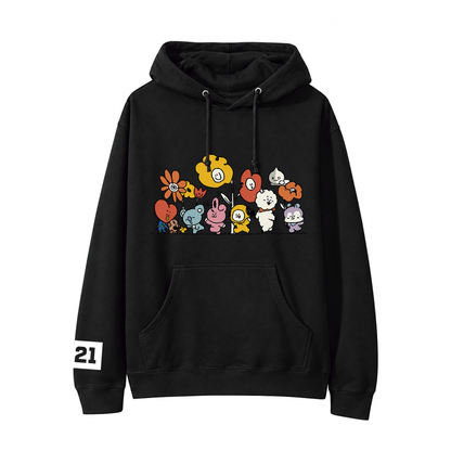 Hoodie BT21 Flower Friends Negra 🌼 | BTS K-Pop