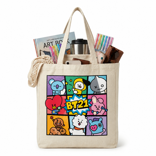 Tote Bag BT21 Pop Art 35x40 cm – Bolsa de Loneta 💜