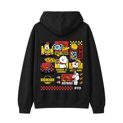 Hoodie BT21 Tasty Dream BTS – Diseño Frente y Espalda 🍔