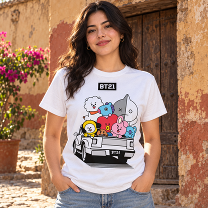Playera BT21 Road Trip – Diseño Personajes K-Pop 🚙