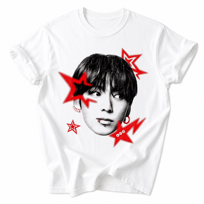 Playera Jungkook BTS Red Stars – Fanmade K-Pop 🔥
