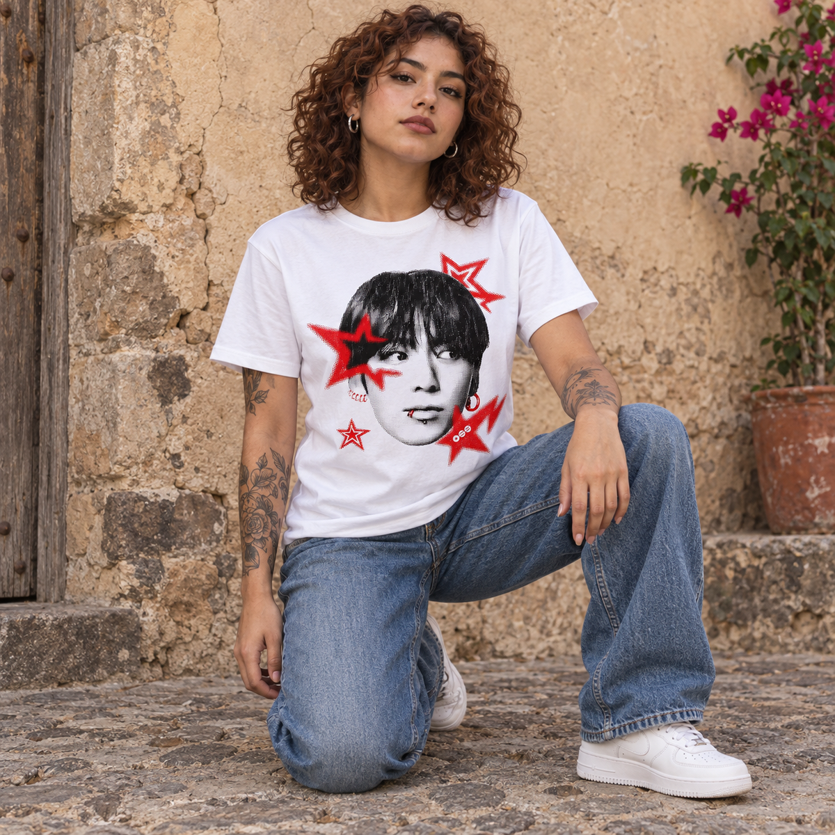 Playera Jungkook BTS Red Stars – Fanmade K-Pop 🔥