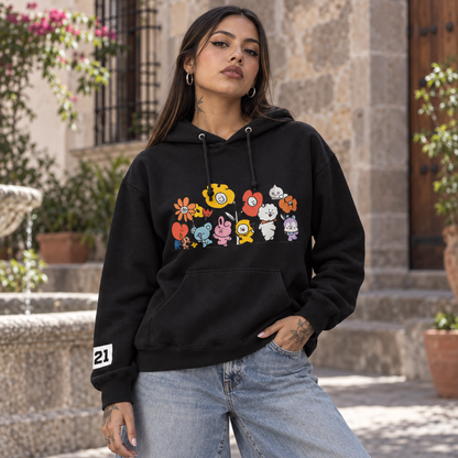 Hoodie BT21 Flower Friends Negra 🌼 | BTS K-Pop