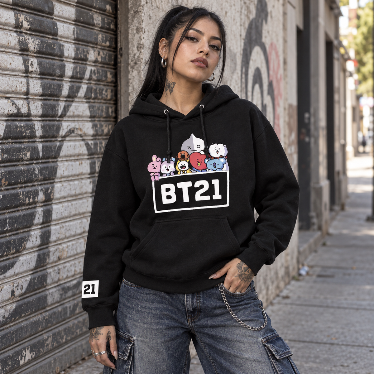 Hoodie BT21 Friends Negra 💜 | BTS K-Pop