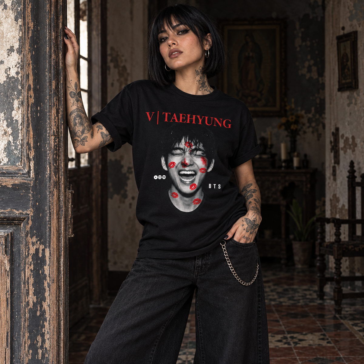 Playera V Taehyung BTS – Diseño K-Pop Black & Red ❤️