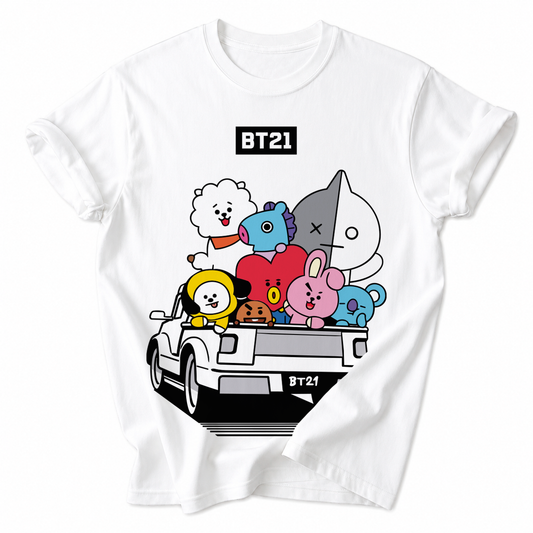 Playera BT21 Road Trip – Diseño Personajes K-Pop 🚙