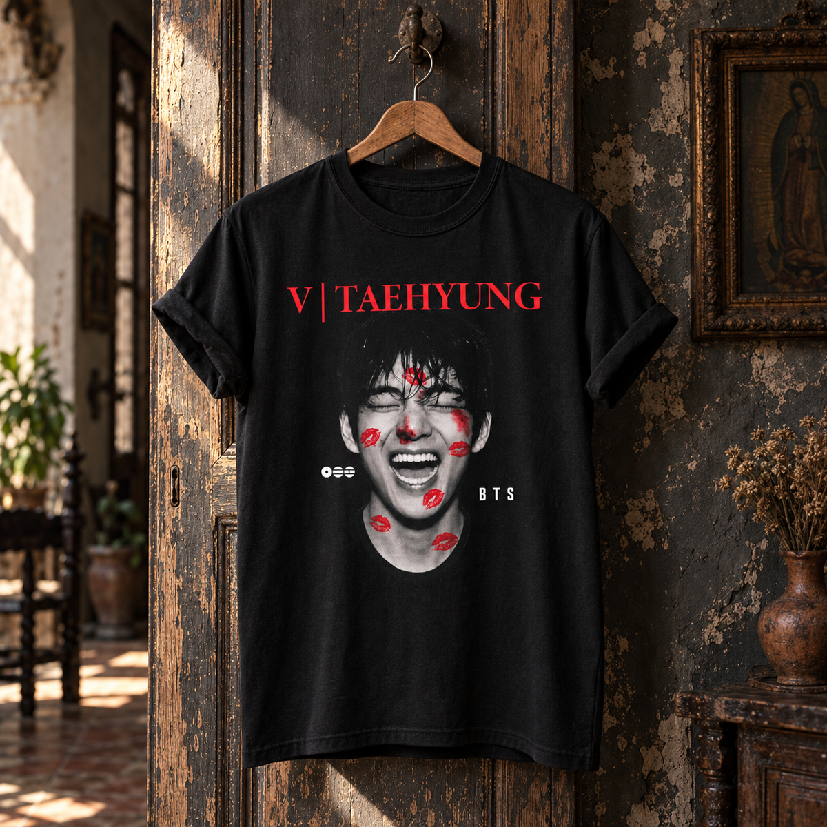 Playera V Taehyung BTS – Diseño K-Pop Black & Red ❤️