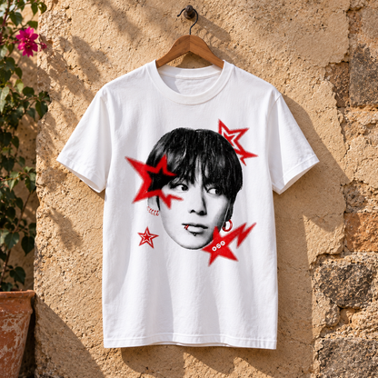 Playera Jungkook BTS Red Stars – Fanmade K-Pop 🔥