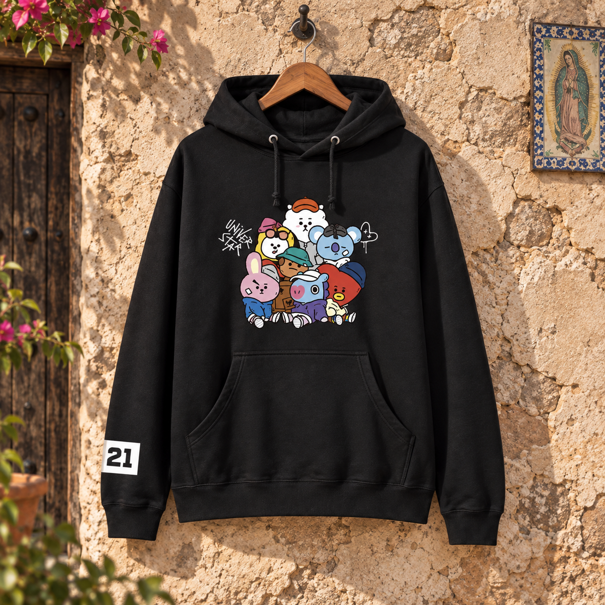 Hoodie BT21 Universe Star Negra 🌟 | BTS K-Pop