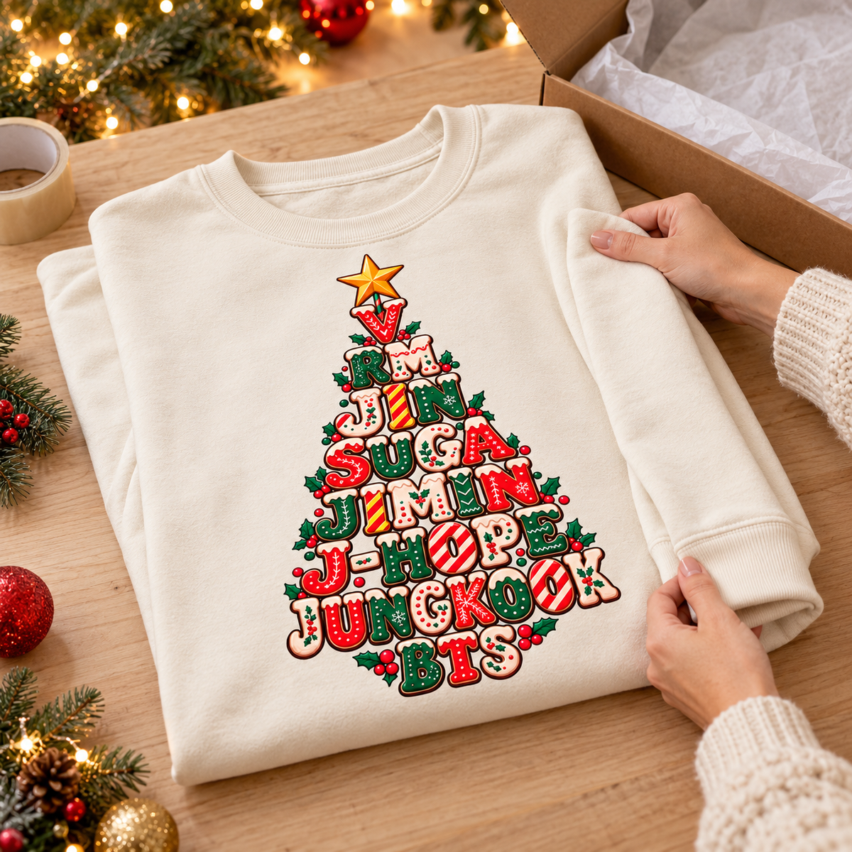 Sudadera Navideña BTS Christmas Tree – Fan Art ARMY 🎄