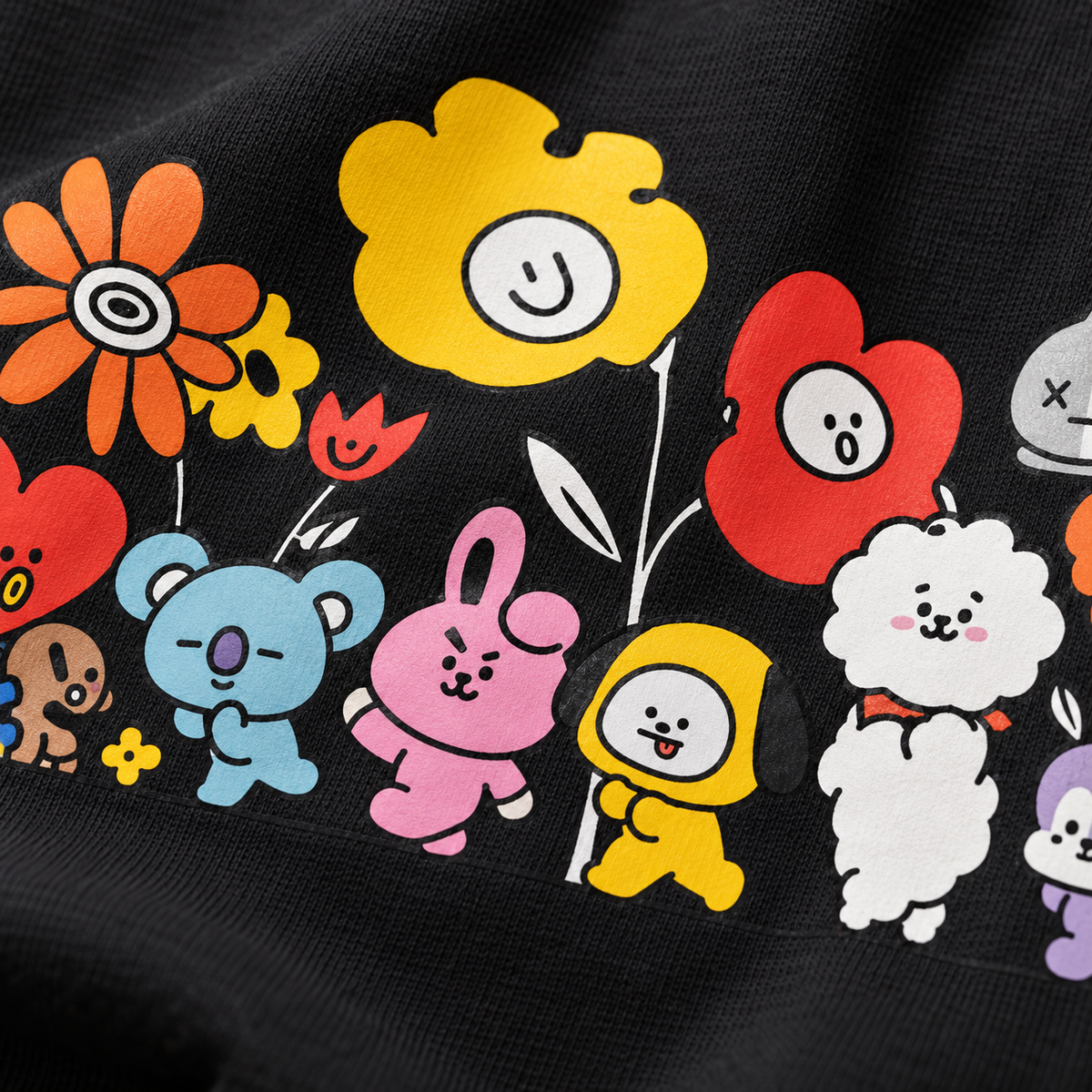 Hoodie BT21 Flower Friends Negra 🌼 | BTS K-Pop