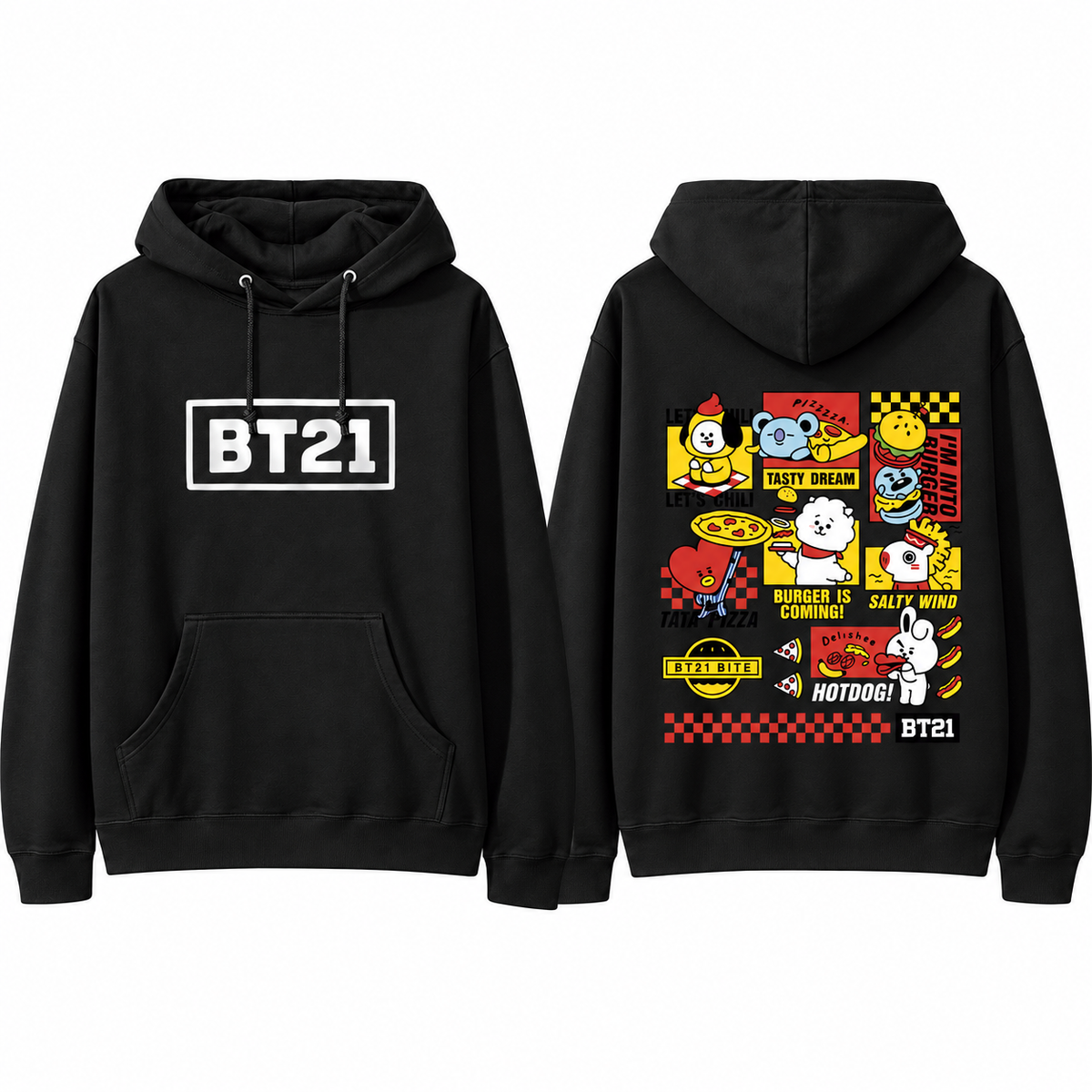 Hoodie BT21 Tasty Dream BTS – Diseño Frente y Espalda 🍔