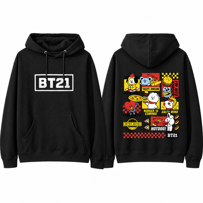 Hoodie BT21 Tasty Dream BTS – Diseño Frente y Espalda 🍔