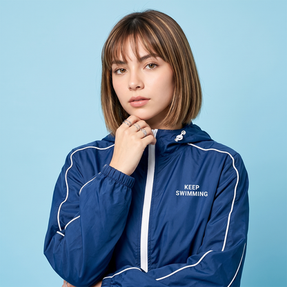 Rompevientos Azul BTS Keep Swimming – Chamarra Ligera Kpop Unisex con Capucha 💙🌊