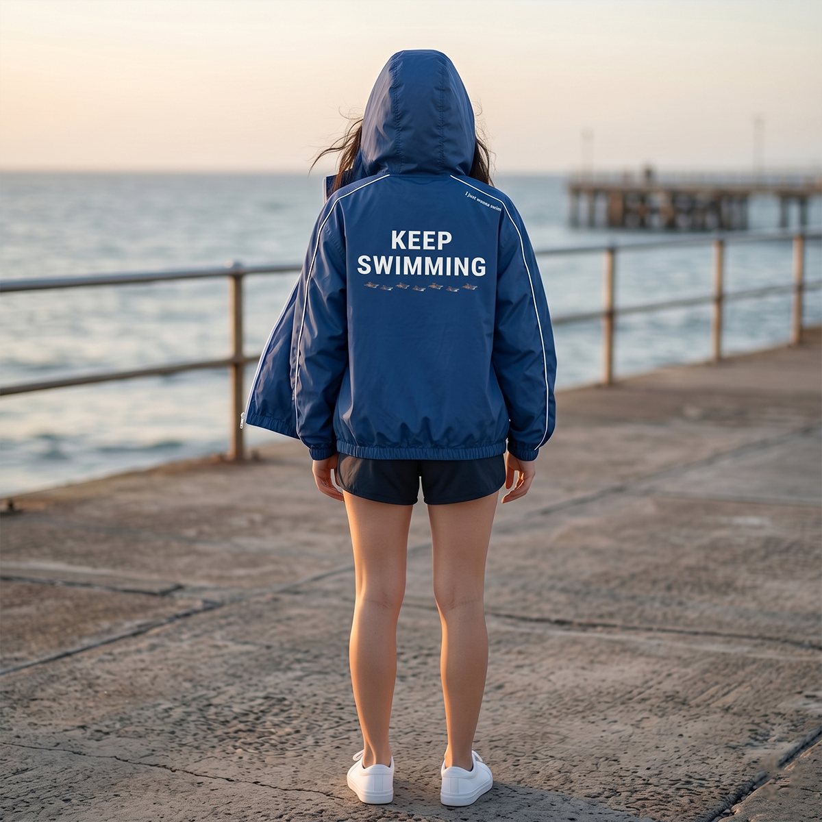 Rompevientos Azul BTS Keep Swimming – Chamarra Ligera Kpop Unisex con Capucha 💙🌊