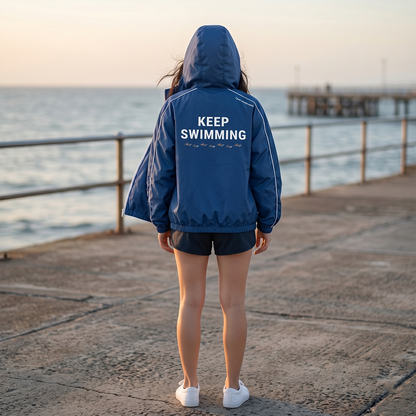 Rompevientos Azul BTS Keep Swimming – Chamarra Ligera Kpop Unisex con Capucha 💙🌊