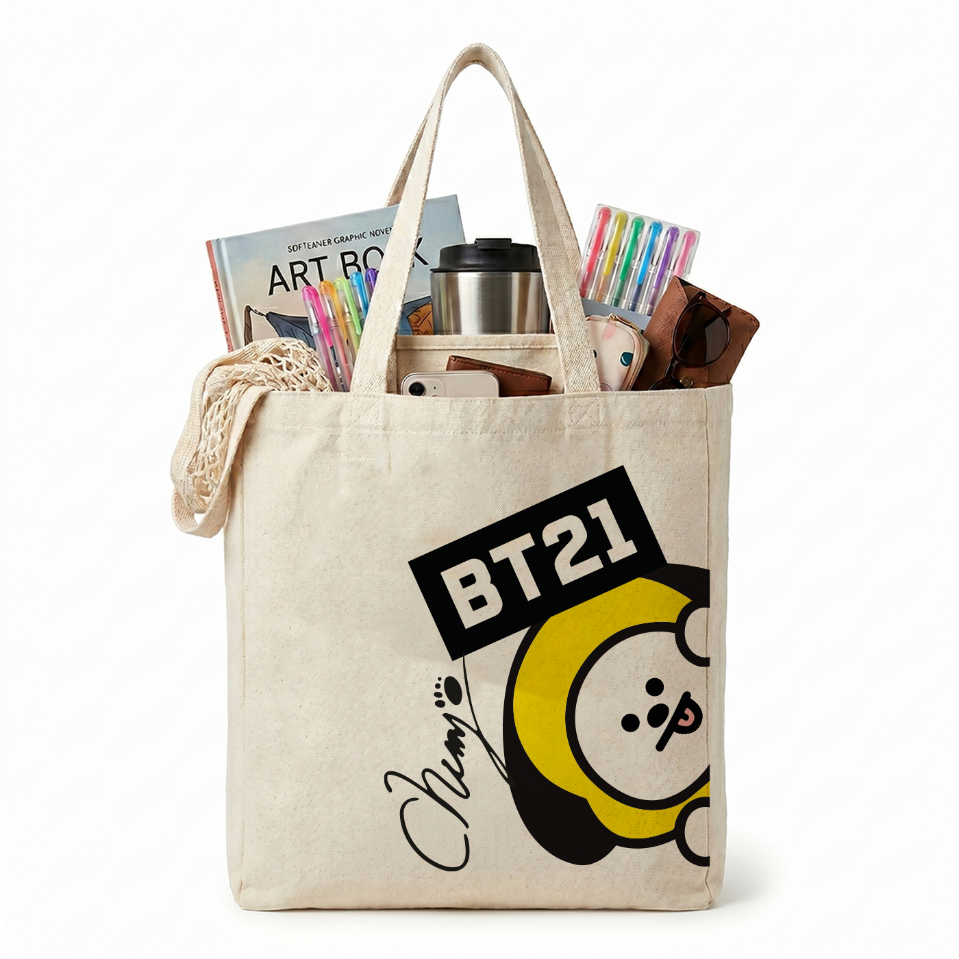 Tote Bag BT21 de Loneta – Bolsa Kpop Personajes BTS 35x40 cm 💜✨