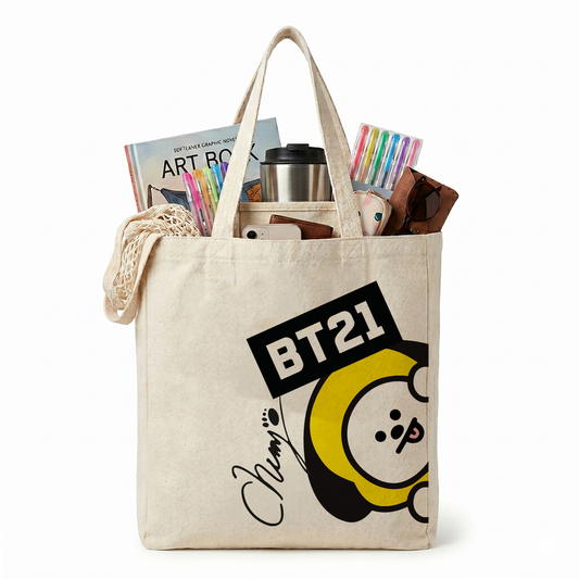 Tote Bag BT21 de Loneta – Bolsa Kpop Personajes BTS 35x40 cm 💜✨
