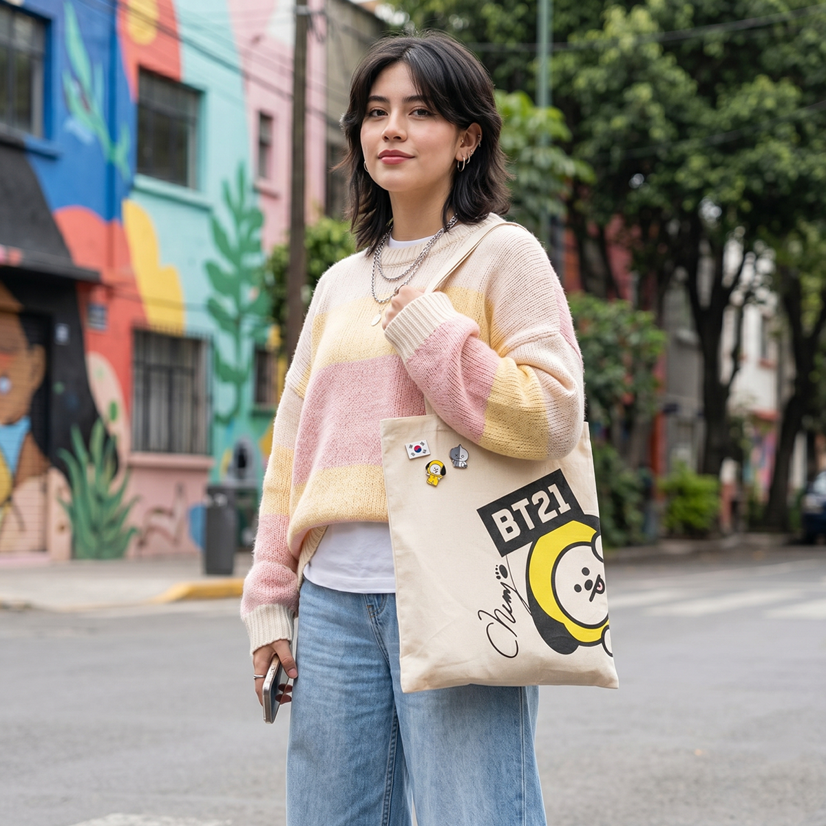 Tote Bag BT21 de Loneta – Bolsa Kpop Personajes BTS 35x40 cm 💜✨