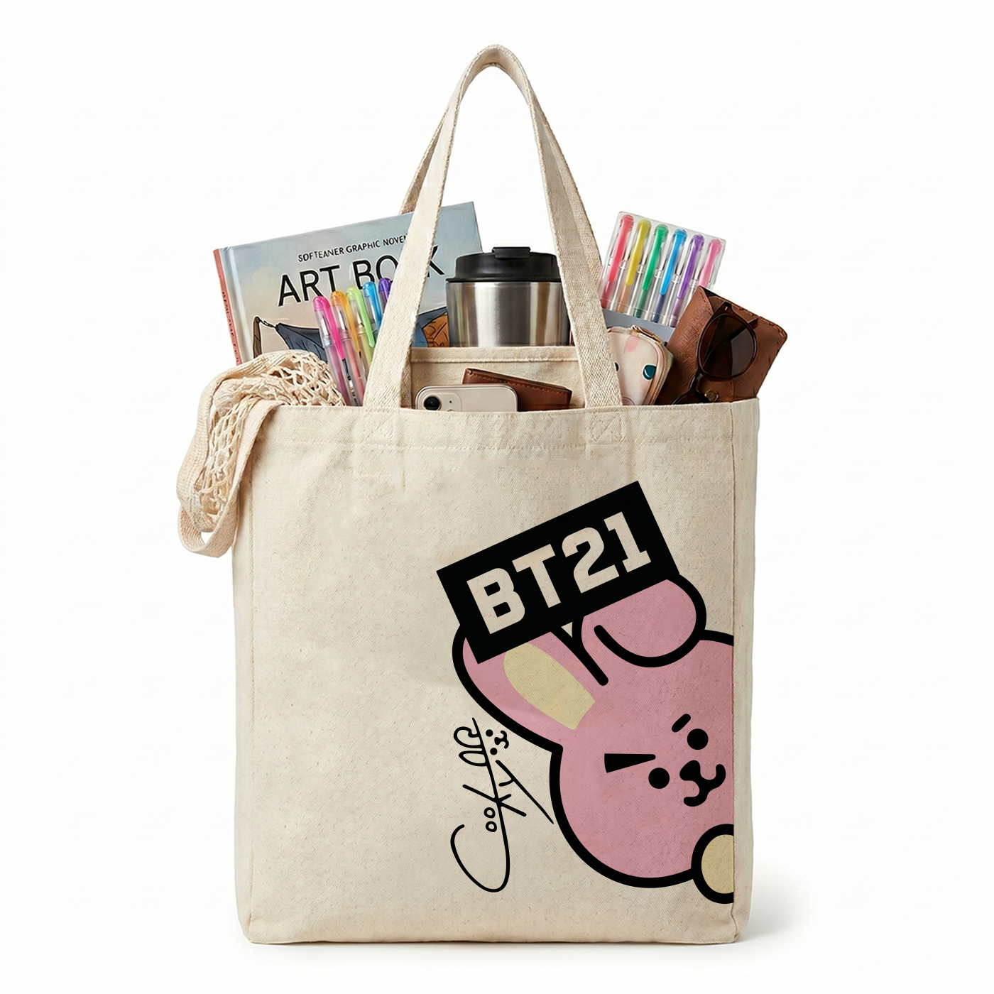 Tote Bag BT21 de Loneta – Bolsa Kpop Personajes BTS 35x40 cm 💜✨