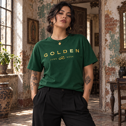 Playera Jung Kook GOLDEN Verde – Vinil Dorado Brillante ✨