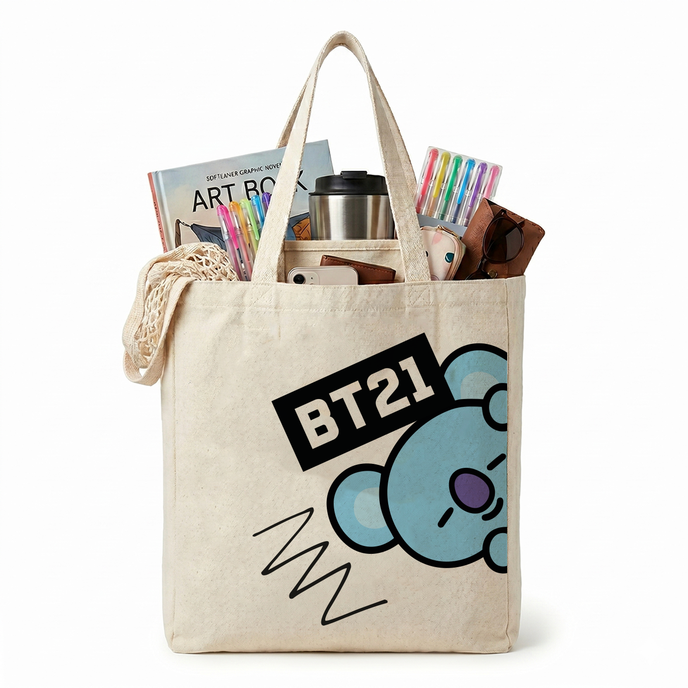 Tote Bag BT21 de Loneta – Bolsa Kpop Personajes BTS 35x40 cm 💜✨
