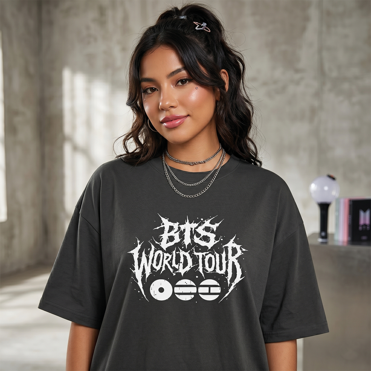 Playera Oversize Negra BTS World Tour – Diseño Rock Edition 🔥💜