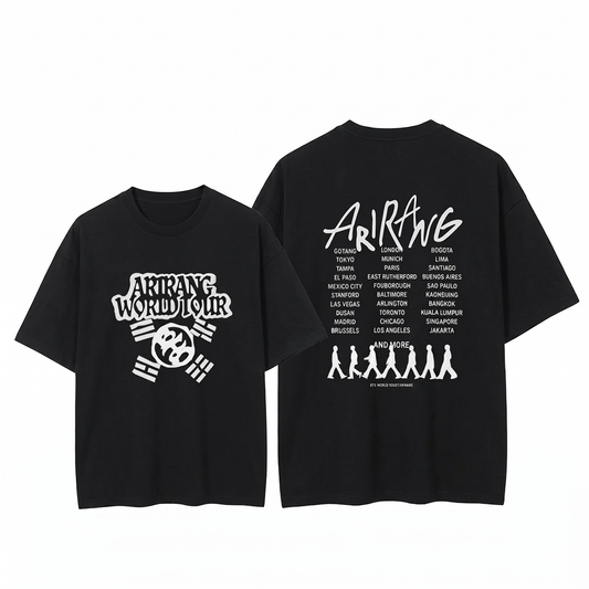 Playera Oversize Negra BTS Arirang World Tour – Doble Vista Frente y Espalda 🔥💜