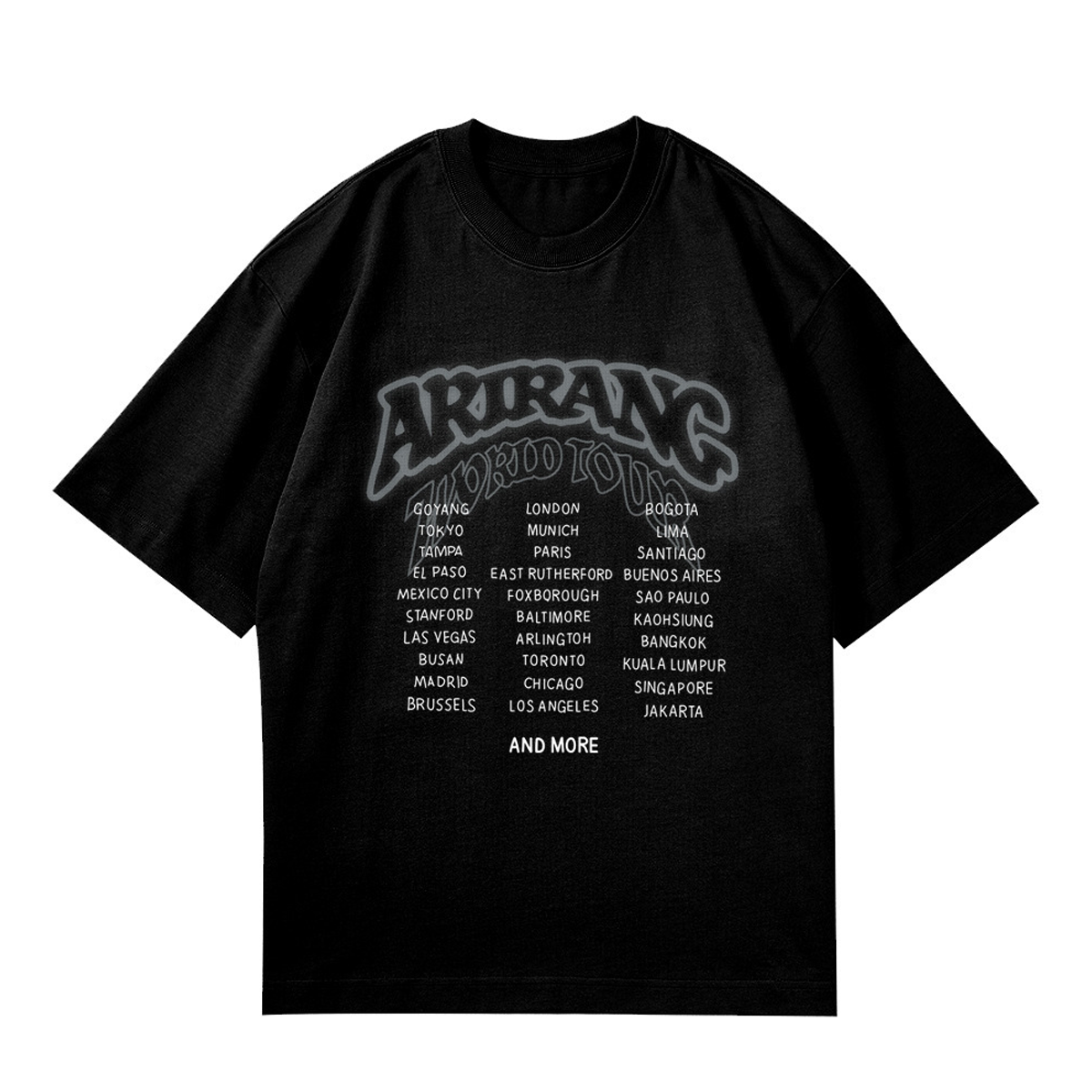 Playera Oversize Negra BTS Arirang Tour – Diseño Kpop Ciudades 🔥💜