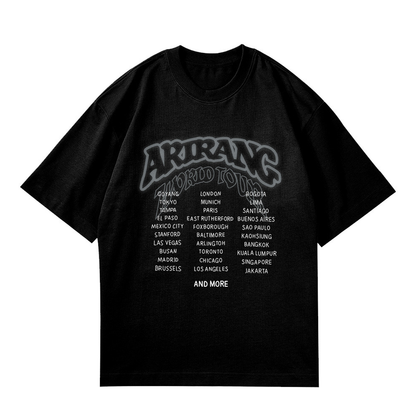 Playera Oversize Negra BTS Arirang Tour – Diseño Kpop Ciudades 🔥💜