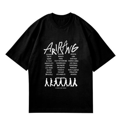 Playera Oversize Negra BTS Arirang World Tour – Diseño Kpop Ciudades 🔥💜