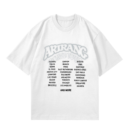 Playera Oversize Blanca BTS Arirang Tour – Diseño Kpop Ciudades 🔥💜