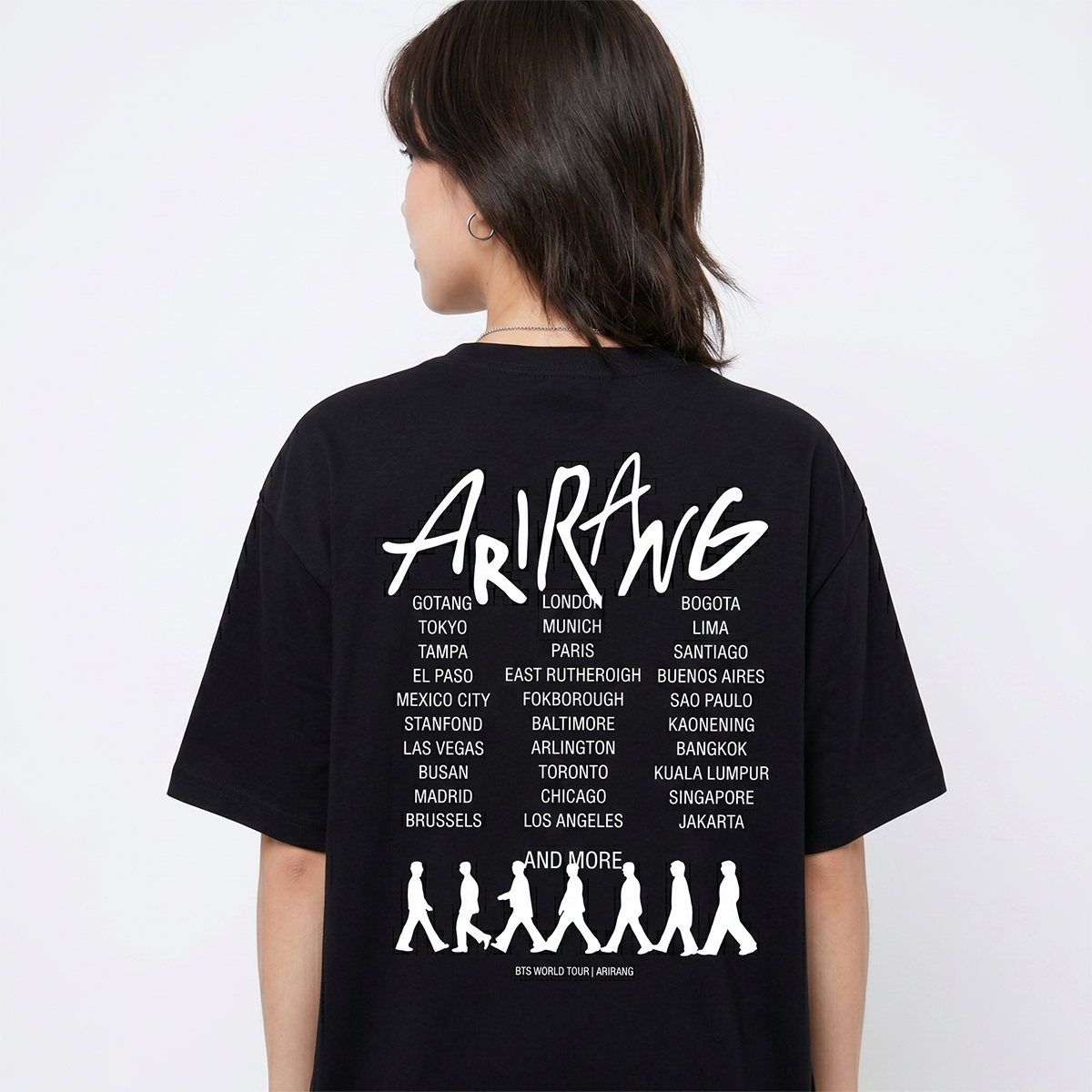 Playera Oversize Negra BTS Arirang World Tour – Doble Vista Frente y Espalda 🔥💜