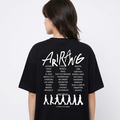 Playera Oversize Negra BTS Arirang World Tour – Doble Vista Frente y Espalda 🔥💜