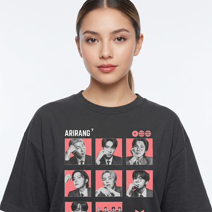 Playera Oversize BTS Arirang Negra – Diseño Photo Grid Kpop 🔥💜