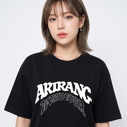 Playera Oversize Negra BTS Arirang World Tour – Diseño Doble Vista Minimal 🔥💜