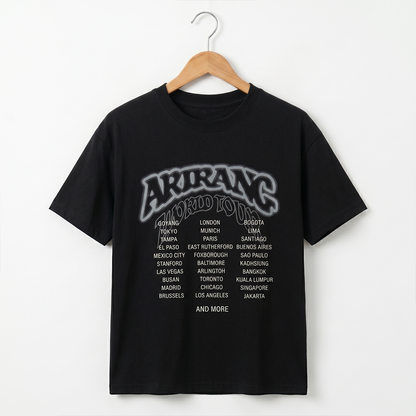 Playera Oversize Negra BTS Arirang Tour – Diseño Kpop Ciudades 🔥💜