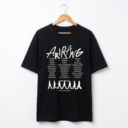 Playera Oversize Negra BTS Arirang World Tour – Diseño Kpop Ciudades 🔥💜