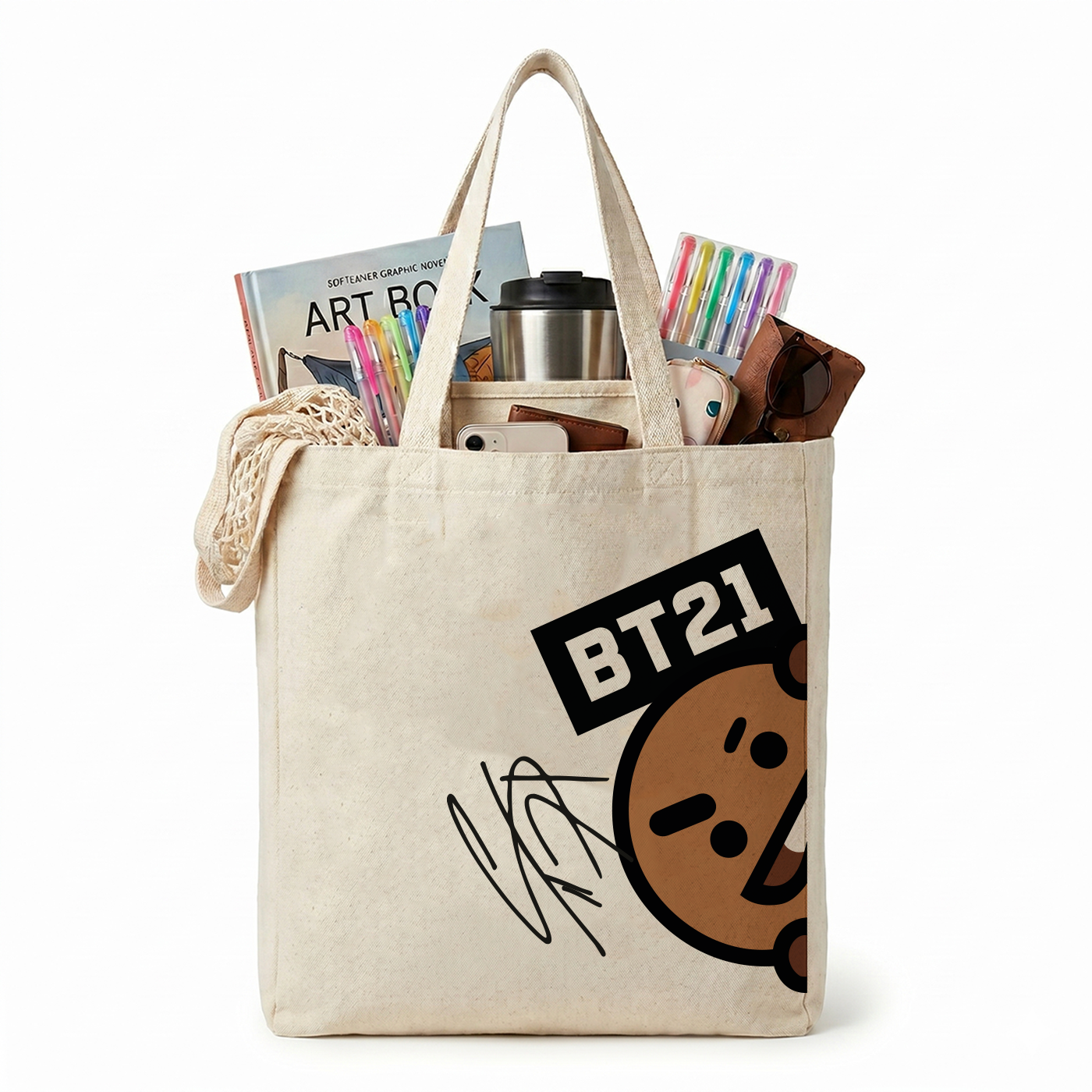 Tote Bag BT21 de Loneta – Bolsa Kpop Personajes BTS 35x40 cm 💜✨