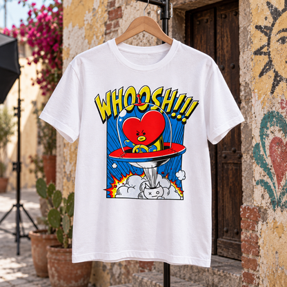 Playera TATA BT21 Whoosh – Diseño Cómic K-Pop 🚀