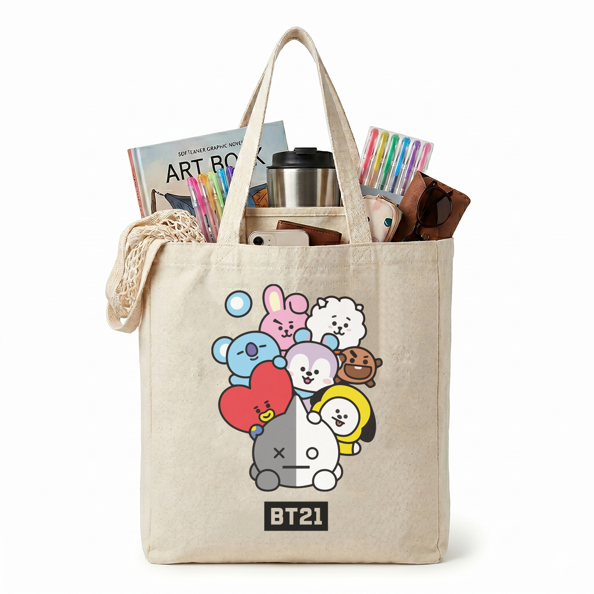Tote Bag BT21 de Loneta – Bolsa Kpop Personajes BTS 35x40 cm 💜✨