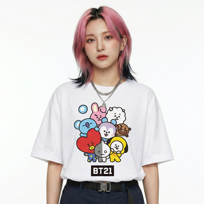 Playera Oversize BT21 Unisex – Personajes Kpop Diseño BTS 💜✨